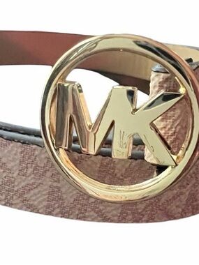 Thin Michael Kors Pink Logo Circle Buckle Belt